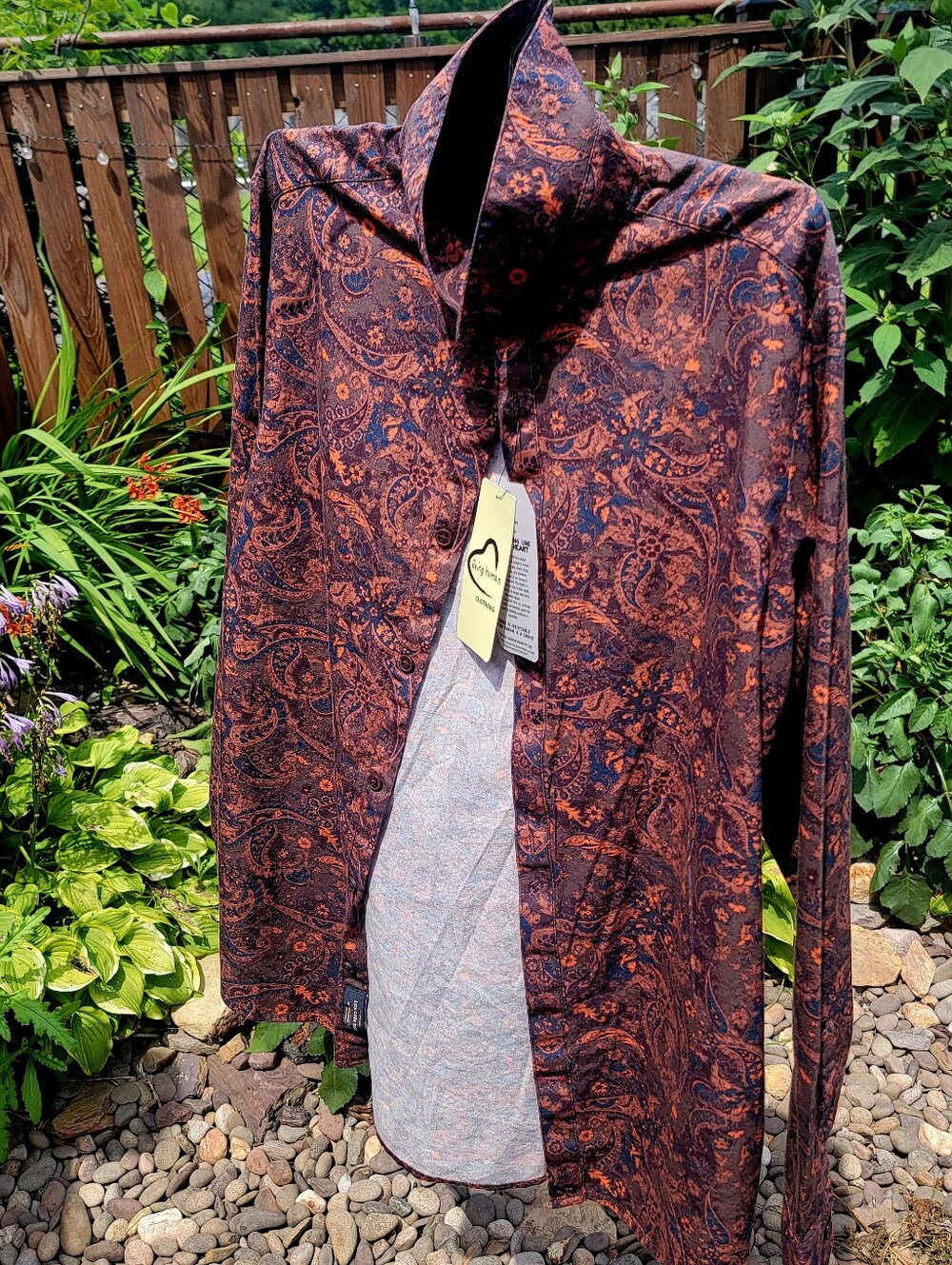 Being Human - Mens Small - Paisley Button-Up Shirt in Navy and Rust